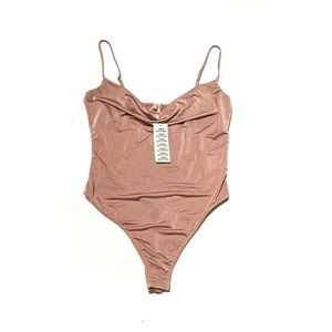 NWT Out From Under Satin Dusty Pink Mauve Cowlneck Bodysuit